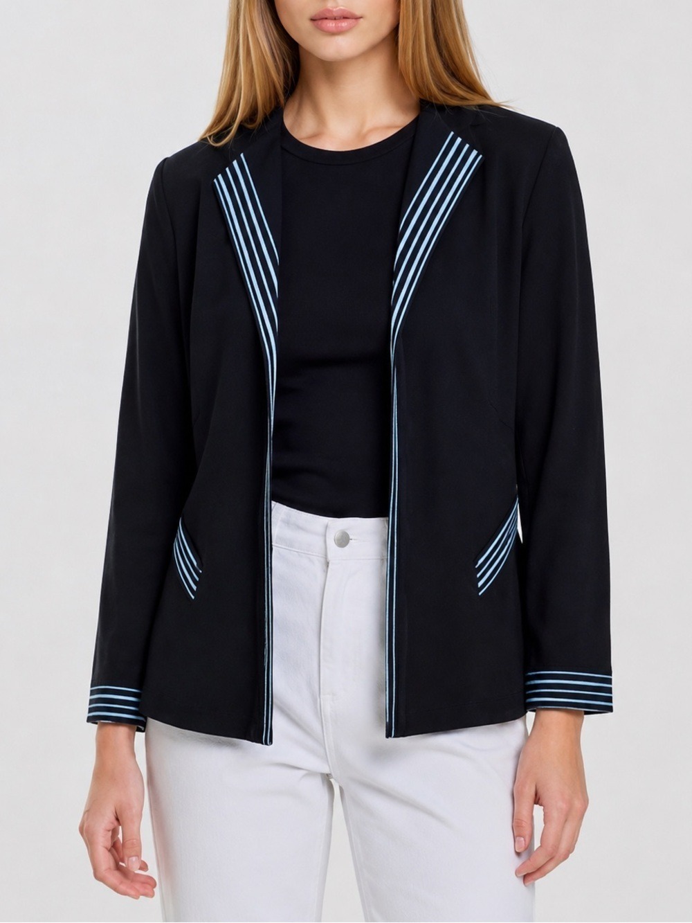 Ming Wang Black Blue Knit Cardigan Long Line XL